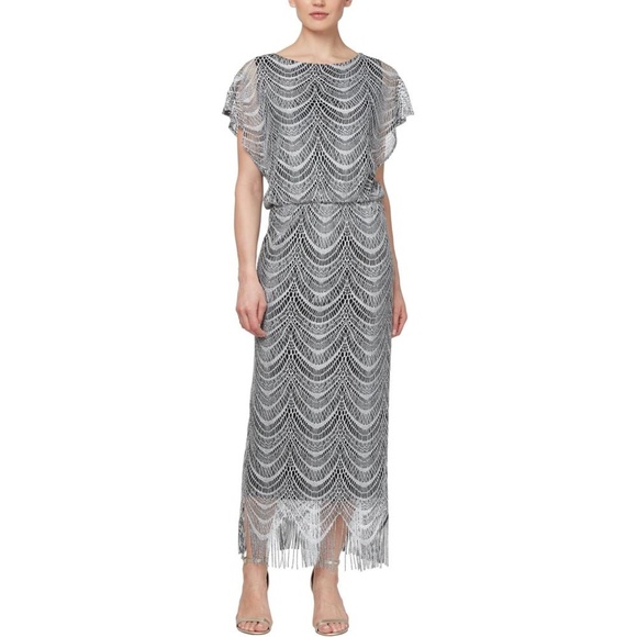 NWT SLNY Metallic Crochet Cocktail Dress - size 10 - Picture 1 of 6